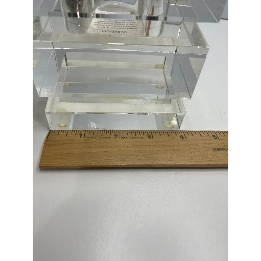heavy mcm style WILLIAMS-SONOMA CLEAR CRYSTAL BLOCK square CANDLE HOLDER